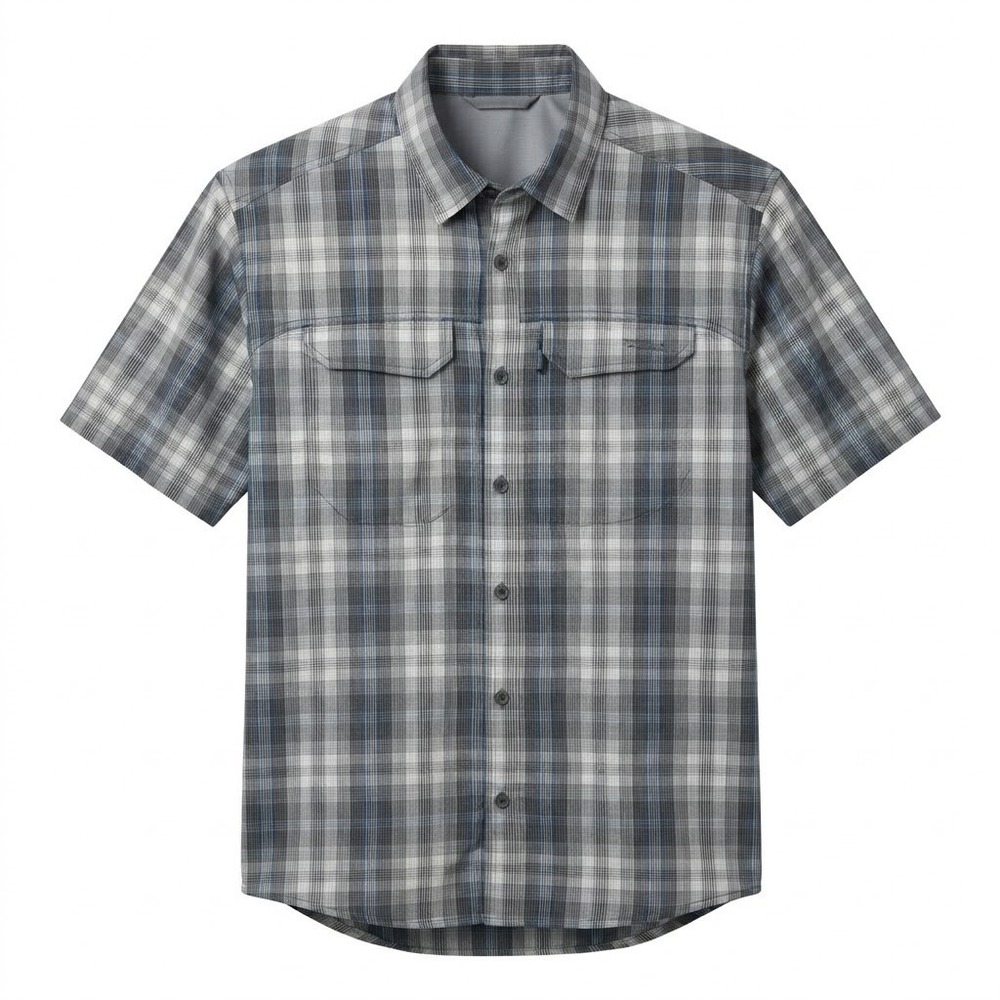 Sitka Gear Mens XL Gray Plaid Short Sleeve Button Down Hiking Shirt - CJ